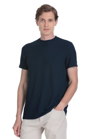 Lacivert Regular Fit Bisiklet Yaka Tişört | L