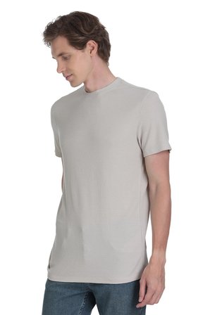 Ekru Regular Fit Bisiklet Yaka Tişört | M