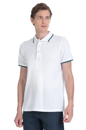 Beyaz Regular Fit 100% Pamuk Polo Yaka Rayon Tişört | XL