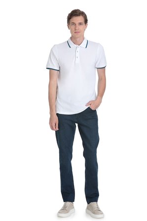 Beyaz Regular Fit 100% Pamuk Polo Yaka Rayon Tişört | XL