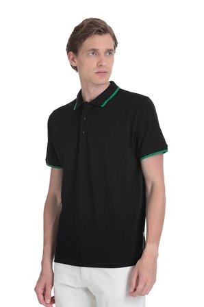 Siyah Regular Fit 100% Pamuk Polo Yaka Rayon Tişört | M