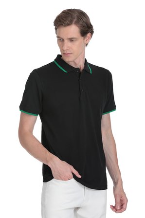 Siyah Regular Fit 100% Pamuk Polo Yaka Rayon Tişört | M