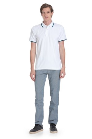 Beyaz Regular Fit Polo Yaka Pamuklu Rayon Tişört | M