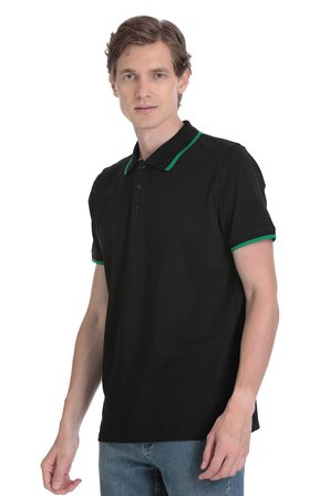 Siyah Regular Fit Polo Yaka Pamuklu Rayon Tişört | M