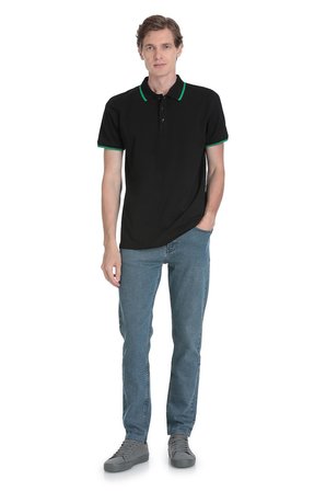 Siyah Regular Fit Polo Yaka Pamuklu Rayon Tişört | XL