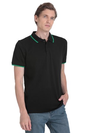 Siyah Regular Fit Polo Yaka Pamuklu Rayon Tişört | XL