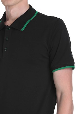 Siyah Regular Fit Polo Yaka Pamuklu Rayon Tişört | XL