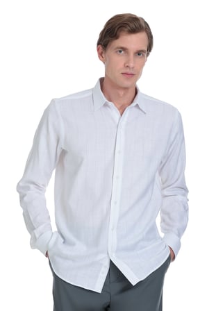 Gri Comfort Fit Çizgili Slim Yaka 100% Pamuk Uzun Kollu Spor Gömlek | L