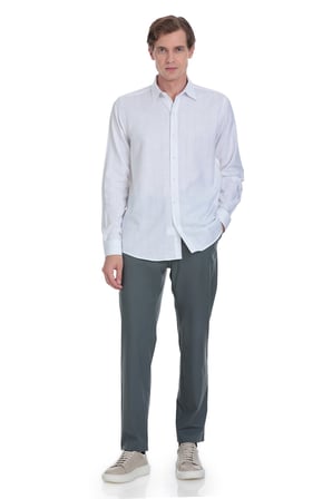 Gri Comfort Fit Çizgili Slim Yaka 100% Pamuk Uzun Kollu Spor Gömlek | L