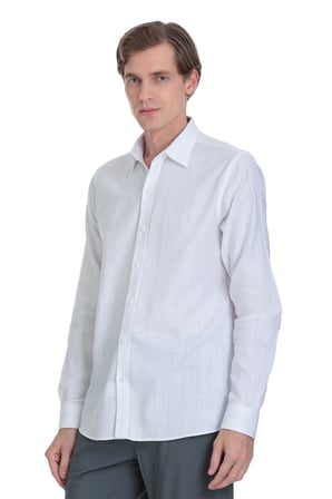 Gri Comfort Fit Çizgili Slim Yaka 100% Pamuk Uzun Kollu Spor Gömlek | L