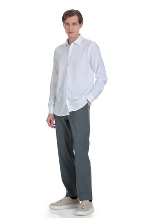 Gri Comfort Fit Çizgili Slim Yaka 100% Pamuk Uzun Kollu Spor Gömlek | L