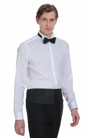 Beyaz Comfort Fit Ata Yaka 100% Pamuk Uzun Kollu Damatlık Gömlek | S