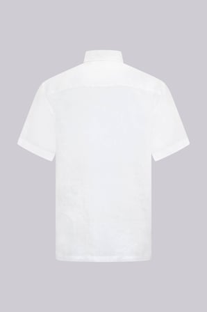Beyaz Comfort Fit Düğmeli Yaka 100% Keten Kısa Kollu Gömlek | XL