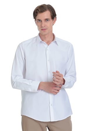 Beyaz Klasik Fit Slim Yaka Pamuklu Uzun Kollu Gömlek | XXL