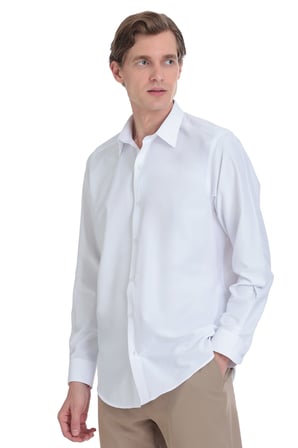 Beyaz Klasik Fit Slim Yaka Pamuklu Uzun Kollu Gömlek | XXL