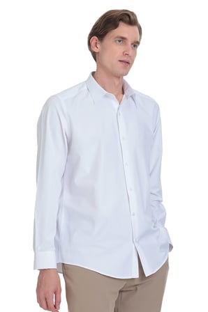 Beyaz Klasik Fit Slim Yaka Pamuklu Uzun Kollu Gömlek | XXL