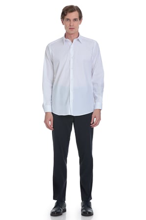Beyaz Klasik Fit Slim Yaka Pamuklu Uzun Kollu Gömlek | 4XL