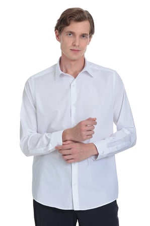 Beyaz Klasik Fit Slim Yaka Pamuklu Uzun Kollu Gömlek | 4XL