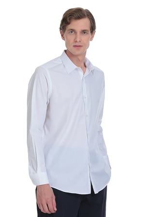 Beyaz Klasik Fit Slim Yaka Pamuklu Uzun Kollu Gömlek | 4XL
