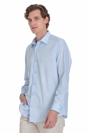 Mavi Klasik Fit Slim Yaka Pamuklu Uzun Kollu Gömlek | 4XL