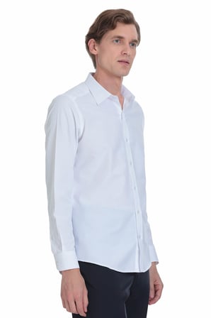 Beyaz Slim Fit Slim Yaka Pamuklu Uzun Kollu Gömlek | 3XL