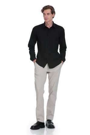 Siyah Slim Fit Slim Yaka Pamuklu Uzun Kollu Gömlek | 3XL