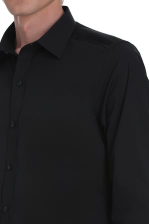 Siyah Slim Fit Slim Yaka Pamuklu Uzun Kollu Gömlek | 3XL