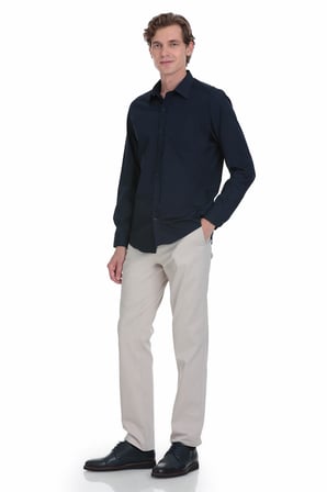 Lacivert Slim Fit Slim Yaka Pamuklu Uzun Kollu Gömlek | 3XL