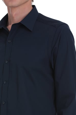 Lacivert Slim Fit Slim Yaka Pamuklu Uzun Kollu Gömlek | 3XL