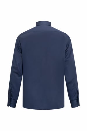 Lacivert Klasik Fit Slim Yaka 100% Pamuk Uzun Kollu Saten Gömlek | 3XL