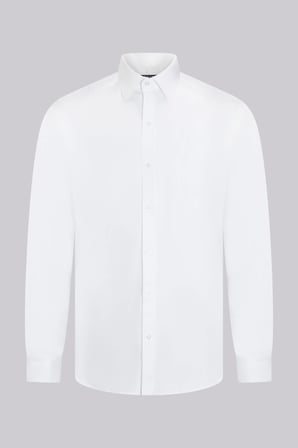 Beyaz Klasik Fit Slim Yaka Pamuklu Uzun Kollu Saten Gömlek | 4XL