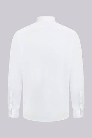 Beyaz Klasik Fit Slim Yaka Pamuklu Uzun Kollu Saten Gömlek | 4XL