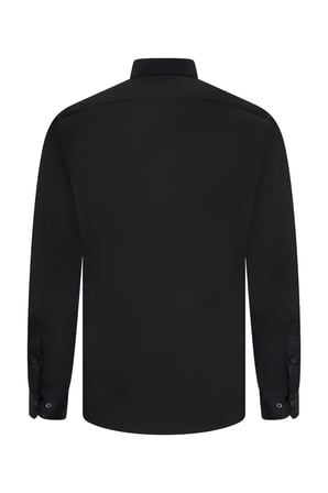 Siyah Slim Fit Açık İtalyan Yaka Uzun Kollu Saten Gömlek | XXL