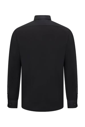 Siyah Slim Fit Açık İtalyan Yaka Uzun Kollu Saten Gömlek | M