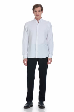 Beyaz Comfort Fit Düğmeli Yaka Uzun Kollu Casual Gömlek | XXL