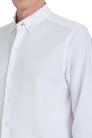 Beyaz Comfort Fit Düğmeli Yaka Uzun Kollu Casual Gömlek | XXL
