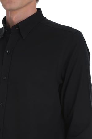 Siyah Comfort Fit Düğmeli Yaka 100% Pamuk  Uzun Kollu Casual Gömlek | S