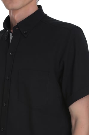 Siyah Comfort Fit Düğmeli Yaka 100% Pamuk Kısa Kollu Casual Gömlek | S