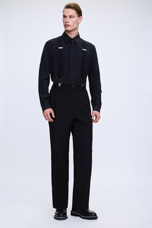 Siyah Slim Fit Slim Yaka Pamuklu Uzun Kollu Gömlek | XL