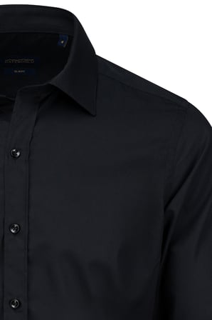 Siyah Slim Fit Slim Yaka Pamuklu Uzun Kollu Gömlek | XL