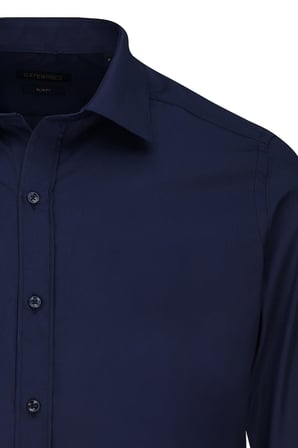 Lacivert Slim Fit Slim Yaka Pamuklu Uzun Kollu Gömlek | L