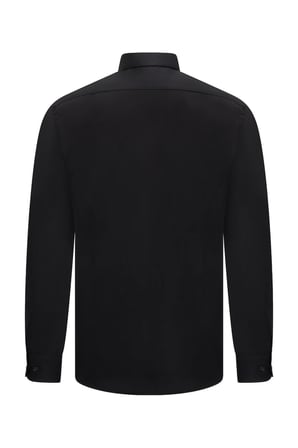Siyah Comfort Fit Slim Yaka 100% Pamuk Devrik Manşet Uzun Kollu Saten Gömlek | XXL