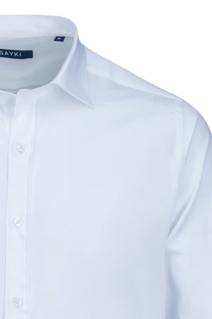 Beyaz Klasik Fit Slim Yaka Uzun Kollu Pamuklu Saten Gömlek | 4XL