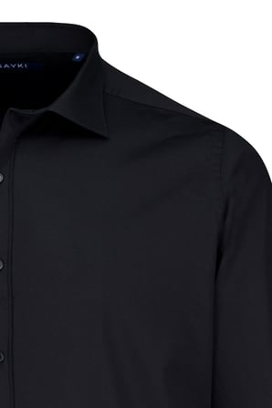 Siyah Klasik Fit Slim Yaka Uzun Kollu Pamuklu Saten Gömlek | XL