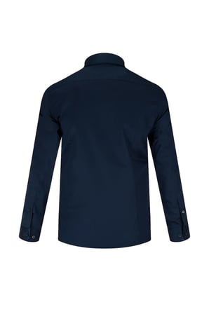 Lacivert Slim Fit Açık İtalyan Yaka Pamuklu Saten Uzun Kollu Gömlek | XL
