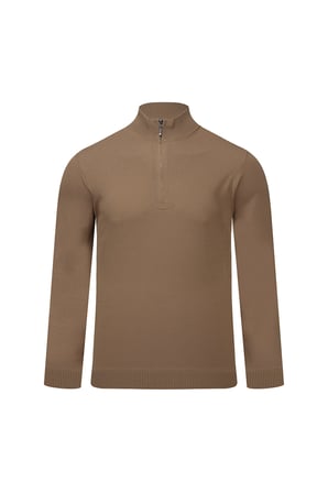 Kahverengi Regular Fit Yarım Balıkçı Yaka Fermuarlı  Kazak | M