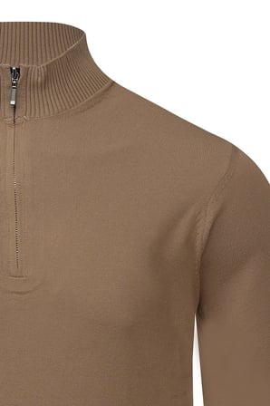 Kahverengi Regular Fit Yarım Balıkçı Yaka Fermuarlı  Kazak | M