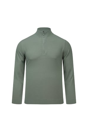 Yeşil Regular Fit Yarım Balıkçı Yaka Fermuarlı  Kazak | L