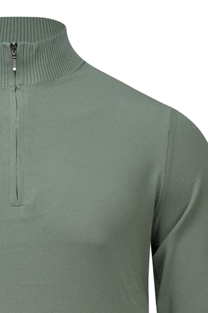 Yeşil Regular Fit Yarım Balıkçı Yaka Fermuarlı  Kazak | L