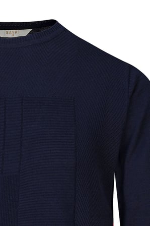 Lacivert Regular Fit Jakarlı Bisiklet Yaka Yünlü Kazak | XL